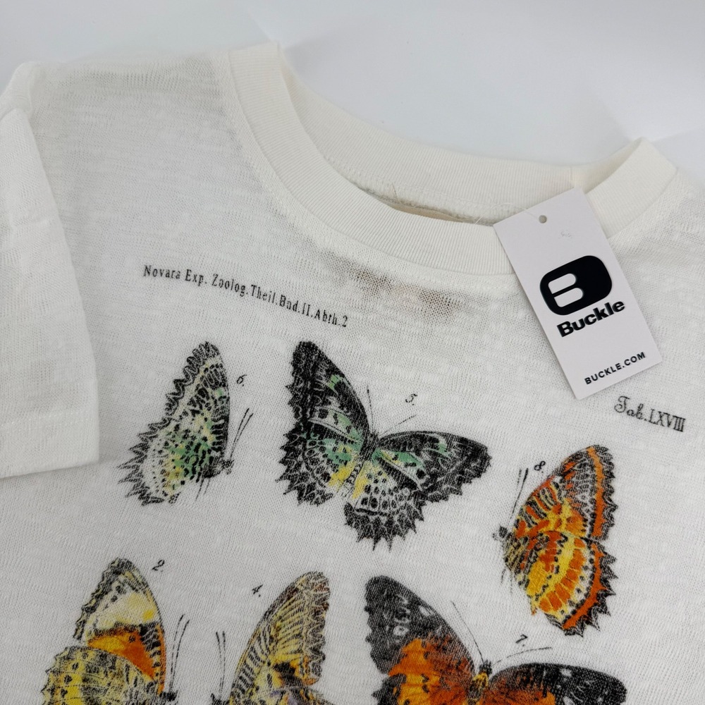 Modish Rebel White Antique Butterfly Baby Tee Cotton Graphic T-Shirt Medium NEW